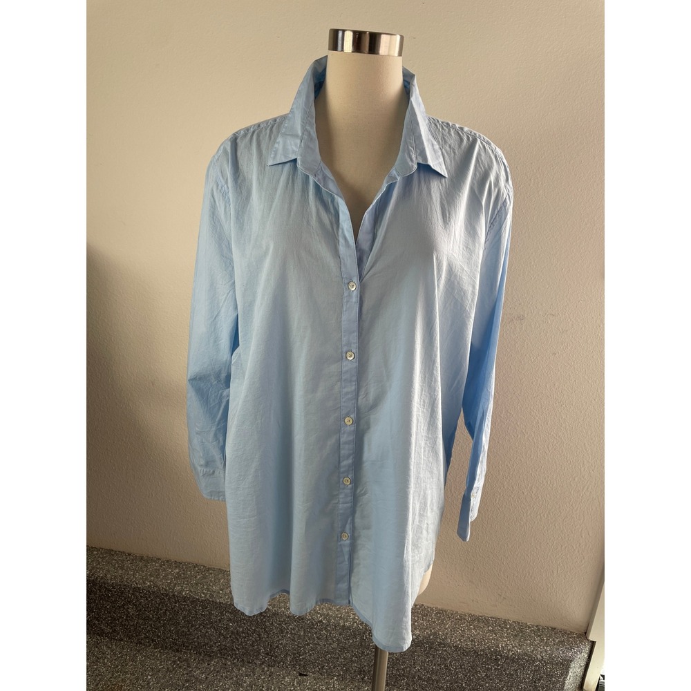 NEW Nic+Zoe Womens XL Zephyr Blue Cotton Button Up Shirt Blouse Long Sleeve